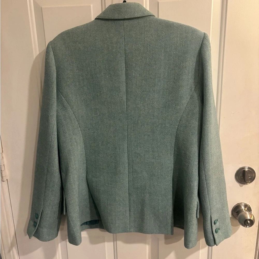 L'AGENCE Chamberlain Herringbone Mint Blue Green Blazer - Picture 7 of 15